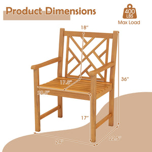 Set of 2 Outdoor Dining Chairs Acacia Wood with Cross-Pattern Backrest view 4