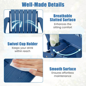 Set of 2 Outdoor Folding Adirondack Chair with Cup Holder and 5-Level Backrest-Navy view 8