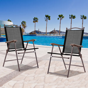 Set of 2 Patio Folding Sling Back Camping Deck Chairs-Black view 2