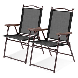 Set of 2 Patio Folding Sling Back Camping Deck Chairs-Black view 4