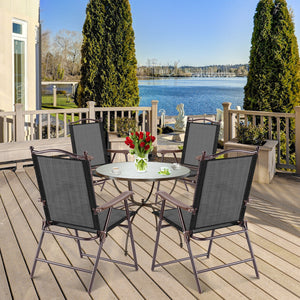 Set of 2 Patio Folding Sling Back Camping Deck Chairs-Coffee view 3