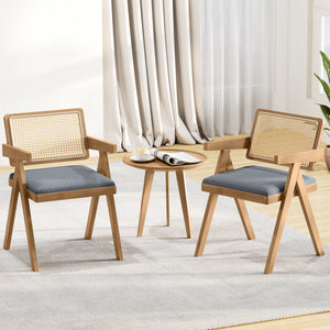 Set of 2 Rattan Accent Chairs with Padded Cushion and Rubber Wood Frame-Gray view 2