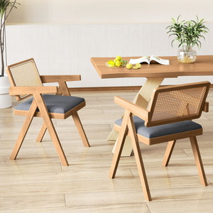 Set of 2 Rattan Accent Chairs with Padded Cushion and Rubber Wood Frame-Gray view 3