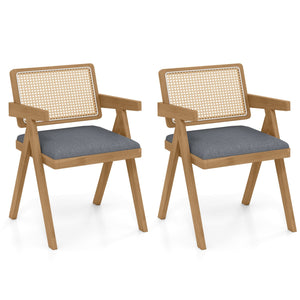 Set of 2 Rattan Accent Chairs with Padded Cushion and Rubber Wood Frame-Gray view 4