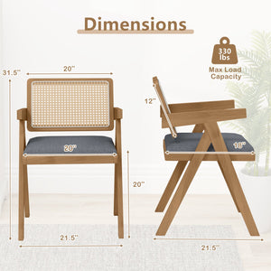 Set of 2 Rattan Accent Chairs with Padded Cushion and Rubber Wood Frame-Gray view 5