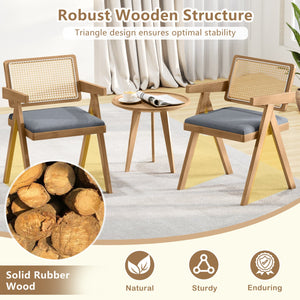 Set of 2 Rattan Accent Chairs with Padded Cushion and Rubber Wood Frame-Gray view 8