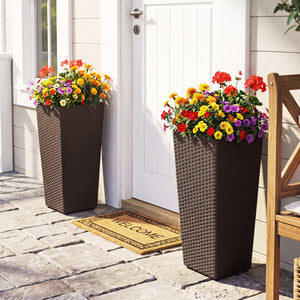 Set of 2 Rattan Tall Plant Pots with Detachable Plastic Liners-Brown view 2