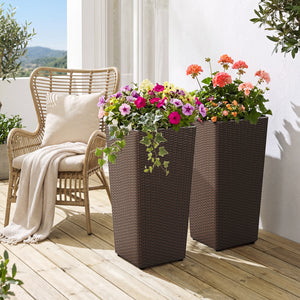 Set of 2 Rattan Tall Plant Pots with Detachable Plastic Liners-Brown view 3