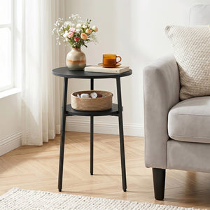 Round Side Table with Storage Shelf & Metal Frame for Living Room-Black view 2