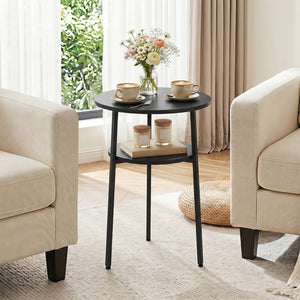 Round Side Table with Storage Shelf & Metal Frame for Living Room-Black view 6