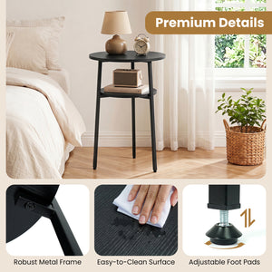 Round Side Table with Storage Shelf & Metal Frame for Living Room-Black view 8