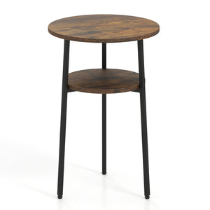 Round Side Table with Storage Shelf & Metal Frame for Living Room-Rustic Brown