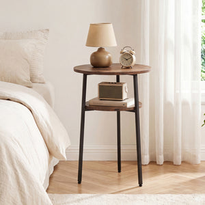 Round Side Table with Storage Shelf & Metal Frame for Living Room-Rustic Brown view 3