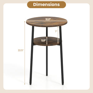 Round Side Table with Storage Shelf & Metal Frame for Living Room-Rustic Brown view 5