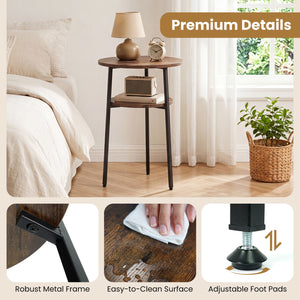 Round Side Table with Storage Shelf & Metal Frame for Living Room-Rustic Brown view 8