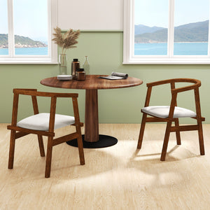 Set of 2 Solid Rubber Wood Dining Room Chairs with Wrap-around Armrest-Walnut view 2