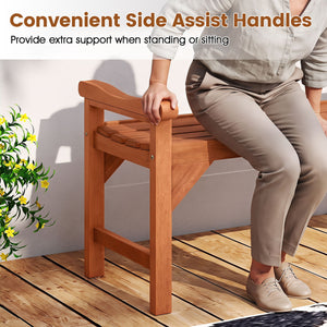 Set of 2 Solid Wood Backless Garden Bench with Support Handles and Curved Slatted Seat for Deck view 5