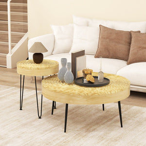 Set of 2 Solid Wood Farmhouse Round Coffee Tables-Natural view 2