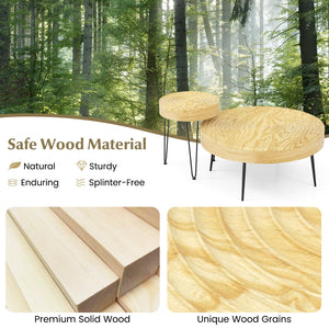 Set of 2 Solid Wood Farmhouse Round Coffee Tables-Natural view 7