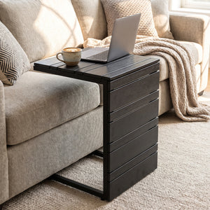 Set of 2 Space-Saving C-Shaped Side Table with Wood-Plastic Top-Black view 2
