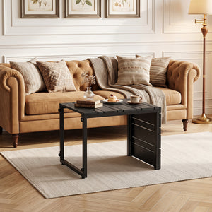 Set of 2 Space-Saving C-Shaped Side Table with Wood-Plastic Top-Black view 3