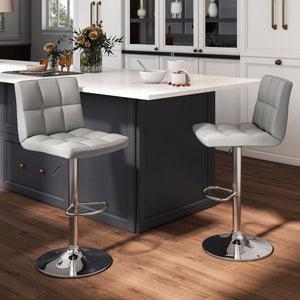 Set of 2 Square Swivel Adjustable Bar Stools with Back and Footrest-Gray view 2