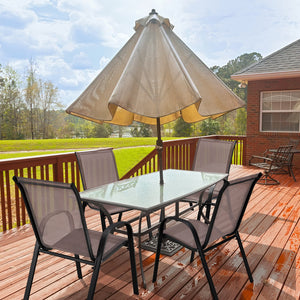 Set of 2 Stackable Patio Dining Chairs Set with Armrest-Brown view 2