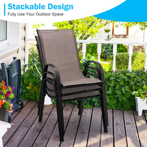 Set of 2 Stackable Patio Dining Chairs Set with Armrest-Brown view 9