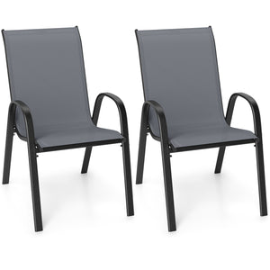 Set of 2 Stackable Patio Dining Chairs Set with Armrest-Grey