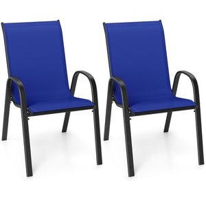 Set of 2 Stackable Patio Dining Chairs Set with Armrest-Navy