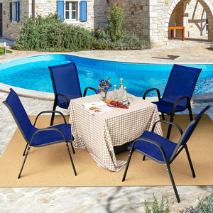 Set of 2 Stackable Patio Dining Chairs Set with Armrest-Navy view 2