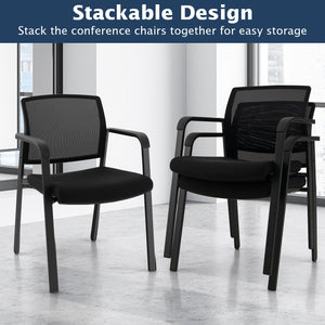 Set of 2 Stackable Reception Room Chairs with Padded Seat-Black view 7