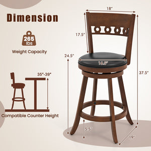 Set of 2 Swivel Bar Stools with Rubber Wood Frame-24.5 inches view 4
