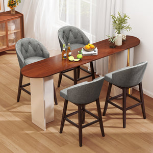 Set of 2 Swivel Bar Stools with Rubber Wood Legs and Padded Back-Gray view 3