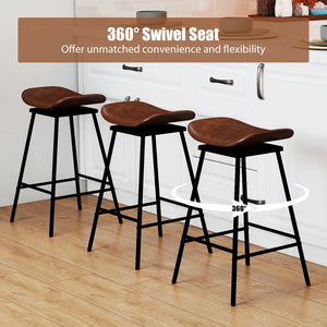 Set of 2 Swivel Barstools Faux Leather Upholstered Backless with Footrest-Brown view 5