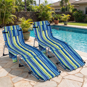 Set of 2 Tanning Chairs with Face Arm Holes Portable with 4-Level Backrest-Blue & Green view 3