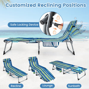 Set of 2 Tanning Chairs with Face Arm Holes Portable with 4-Level Backrest-Blue & Green view 6