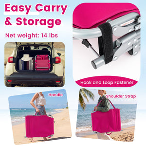 Set of 2 Tanning Chairs with Face Arm Holes Portable with 4-Level Backrest-Pink view 8