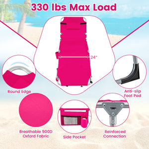 Set of 2 Tanning Chairs with Face Arm Holes Portable with 4-Level Backrest-Pink view 9