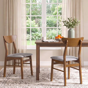 Set of 2 Upholstered Dining Chairs with Curved Backrest and Rubber Wood Frame-Walnut view 3