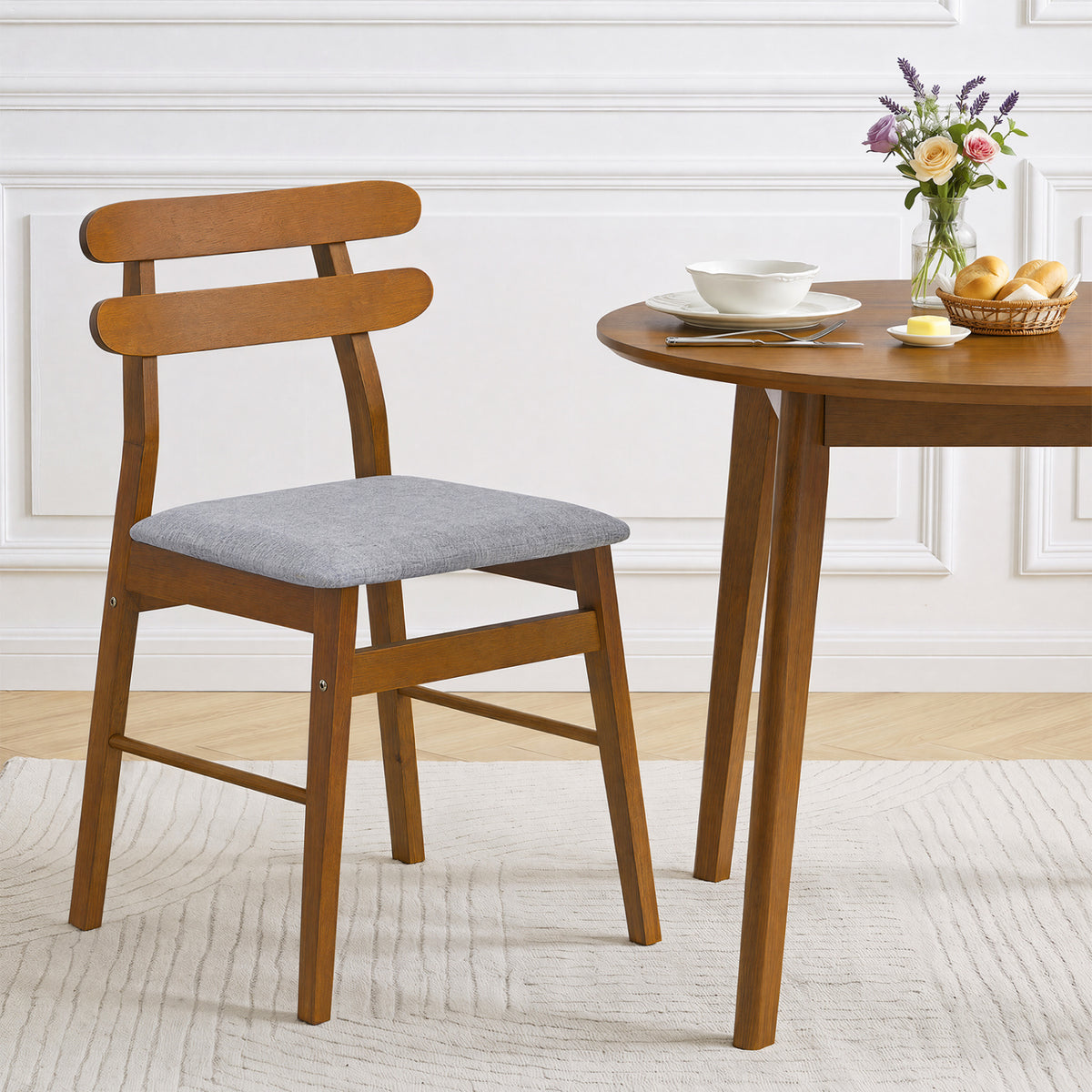 Set of 2 Upholstered Dining Chairs with Padded Seat and Solid Wood Legs-Walnut view 2