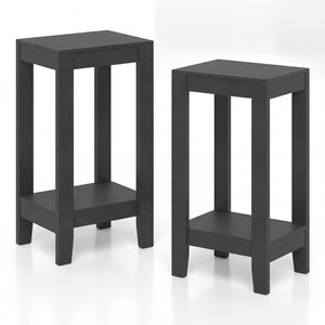 Set of 2 Versatile 2-Tier End Table with Storage Shelf-Black