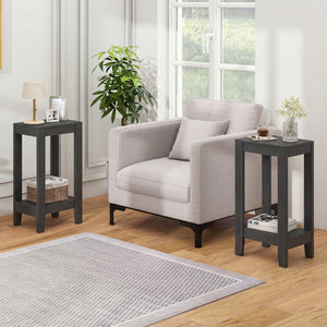 Set of 2 Versatile 2-Tier End Table with Storage Shelf-Black view 2