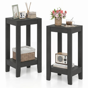 Set of 2 Versatile 2-Tier End Table with Storage Shelf-Black view 4