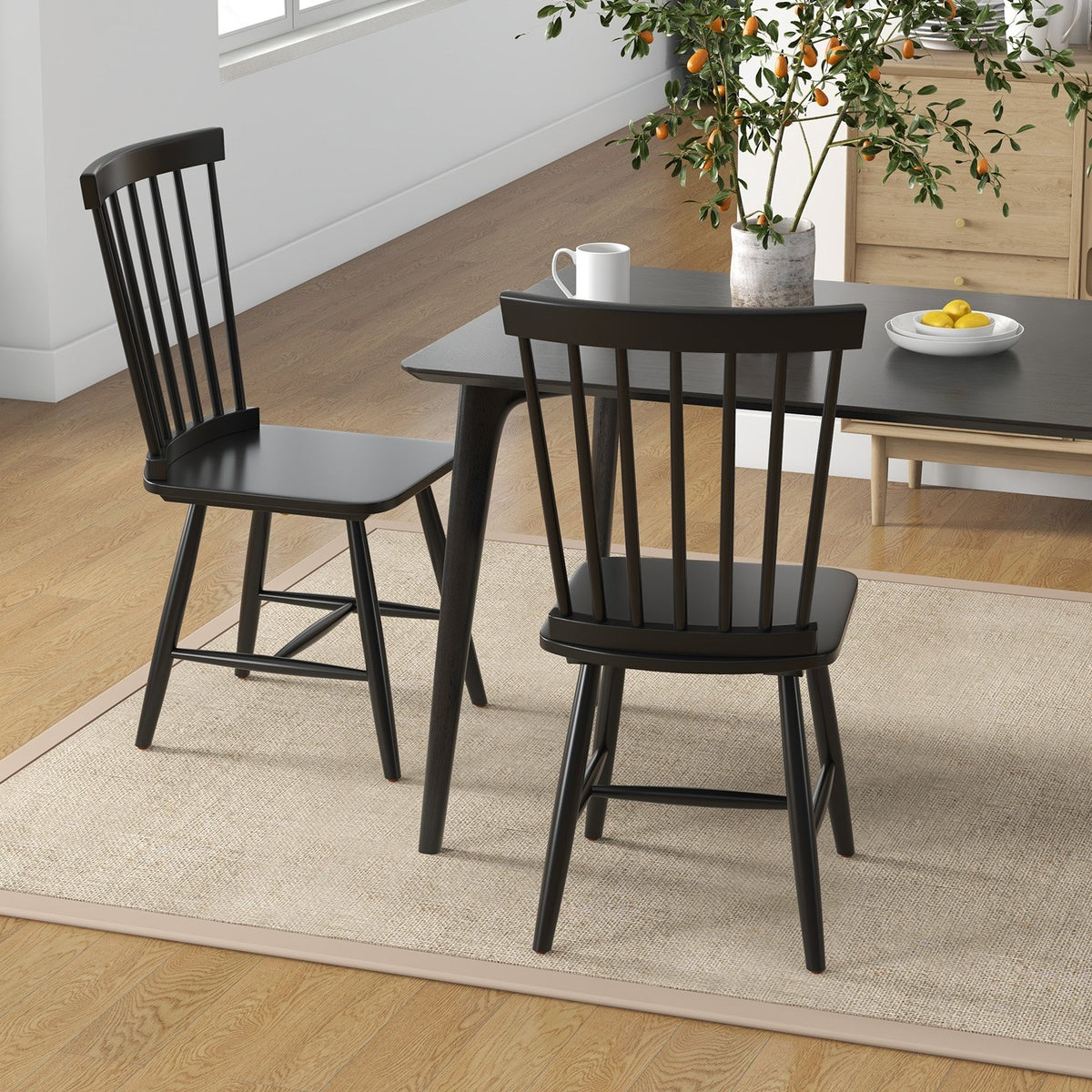 Set of 2 Windsor Dining Chairs with High Spindle Back-Black view 2