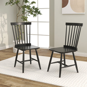 Set of 2 Windsor Dining Chairs with High Spindle Back-Black view 3