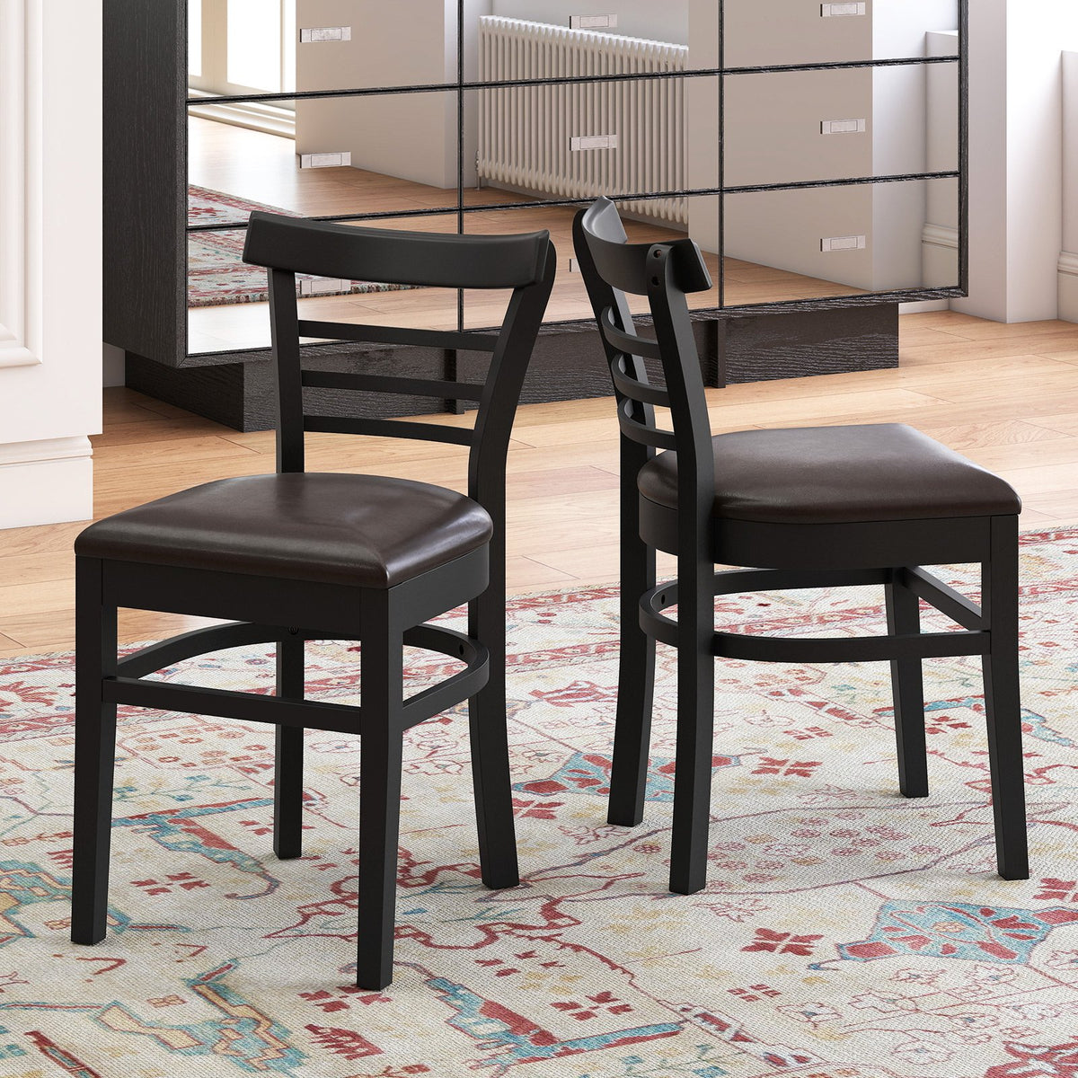 Set of 2 Wooden Dining Chair with Rubber Wood Legs for Restaurant-Black view 2