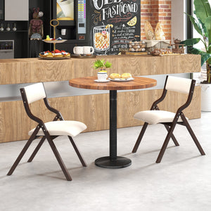 Set of 2 Wooden Folding Dining Chair with Linen Fabric Padded Seat and Backrest-Coffee view 5