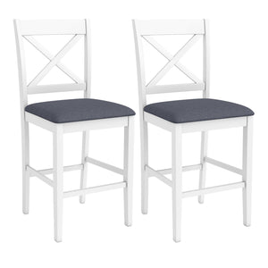 Set of 2 X-Back Bar Stools with Upholstered Cushioned Seats-White