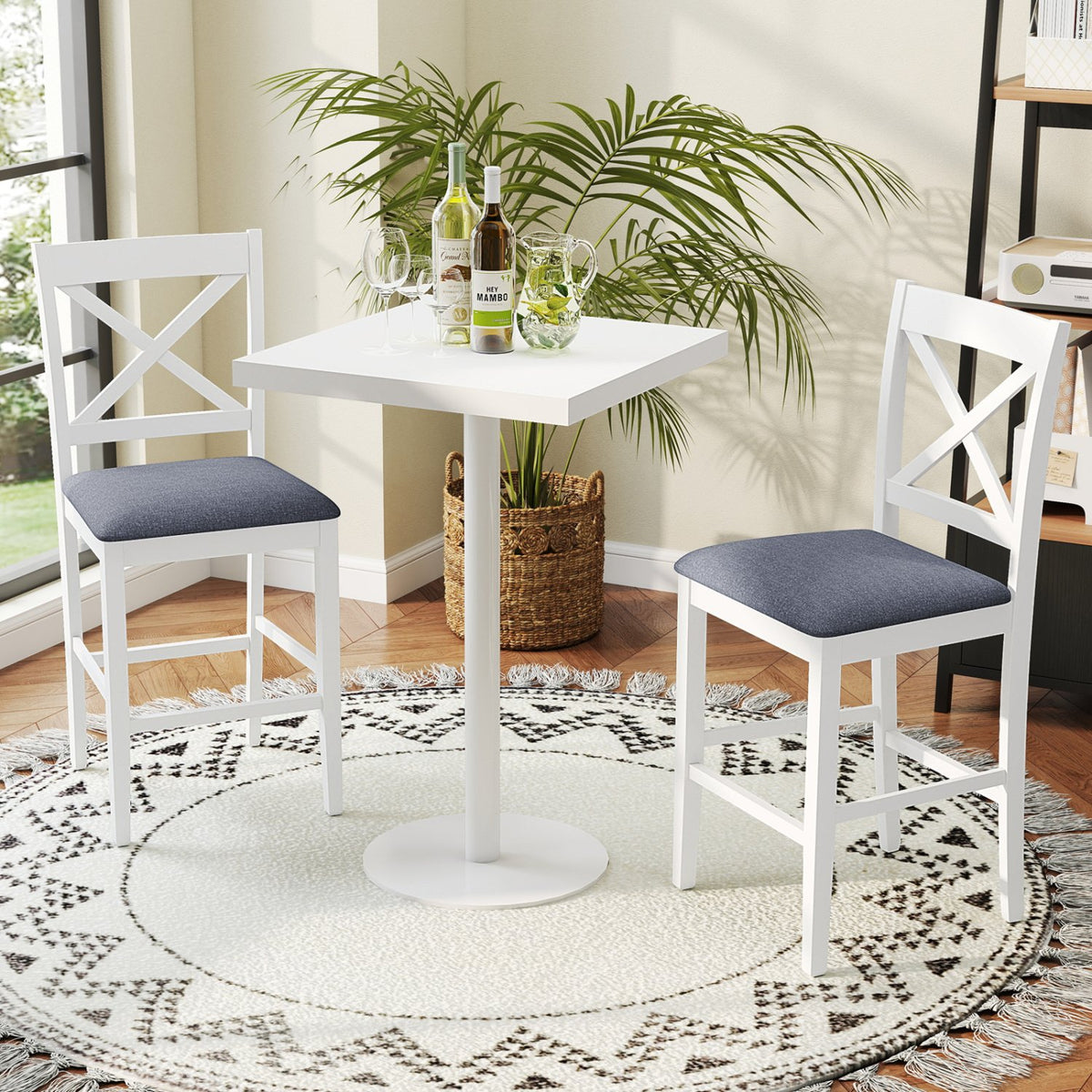 Set of 2 X-Back Bar Stools with Upholstered Cushioned Seats-White view 2
